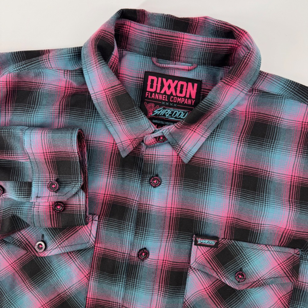 Dixxon Flannel Company Shirt Mens 2X Pink Blue Black Shreddy Plaid D-Tech